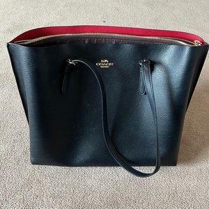 Coach Black Mollie Tote Bag with Red Interior and Gold Hardware